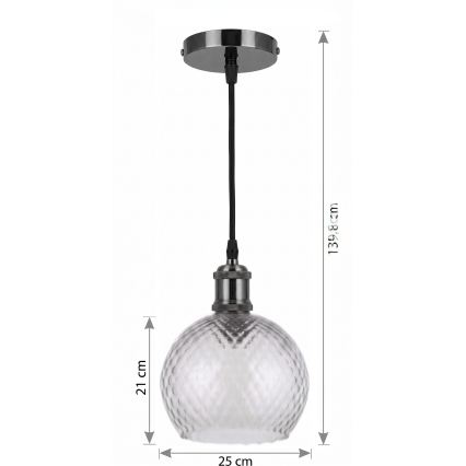 BRILAGI - LED полилей на кабел RETRO GLASS 1xE27/60W/230V диам. 25 см черно/димчато сиво