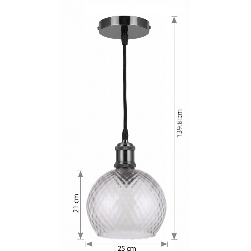 BRILAGI - LED полилей на кабел RETRO GLASS 1xE27/60W/230V диам. 25 см черно/димчато сиво