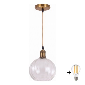 BRILAGI - LED полилей на кабел RETRO GLASS 1xE27/60W/230V Ø 25 cm златен/прозрачен