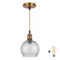 BRILAGI - LED полилей на кабел RETRO GLASS 1xE27/60W/230V Ø 25 cm златист/димно сив