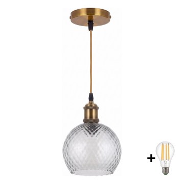 BRILAGI - LED полилей на кабел RETRO GLASS 1xE27/60W/230V Ø 25 cm златист/димно сив