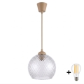 Brilagi - LED полилей на кабел RETRO GLASS 1xE27/60W/230V Ø 25 см бежов/опушено сиво