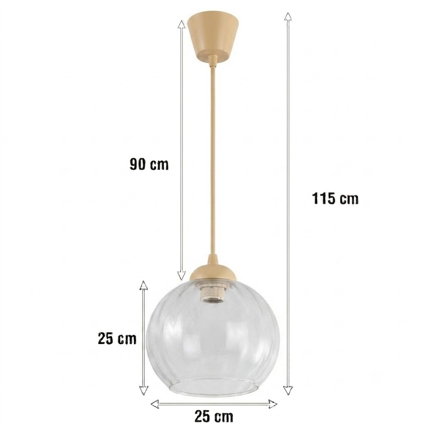 Brilagi - LED полилей на кабел RETRO GLASS 1xE27/60W/230V Ø 25 см бежов/прозрачен