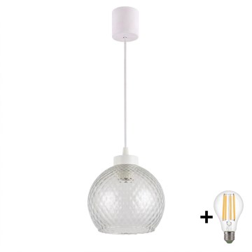 Brilagi - LED полилей на кабел RETRO GLASS 1xE27/60W/230V Ø 25 см бял/опушено сив