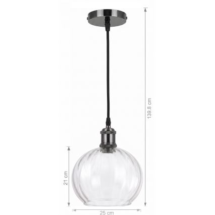 BRILAGI - LED полилей на кабел RETRO GLASS 1xE27/60W/230V Ø 25 см черен/прозрачен