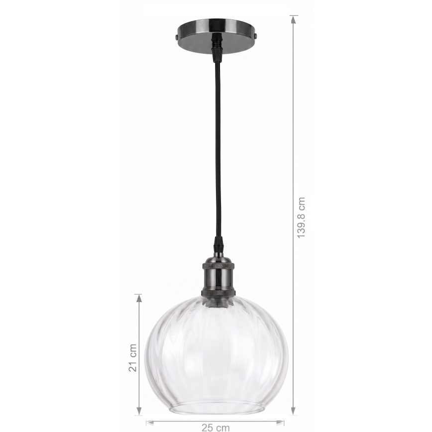 BRILAGI - LED полилей на кабел RETRO GLASS 1xE27/60W/230V Ø 25 см черен/прозрачен