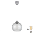Brilagi - LED полилей на кабел RETRO GLASS 1xE27/60W/230V Ø 25 см сребрист/димно сиво