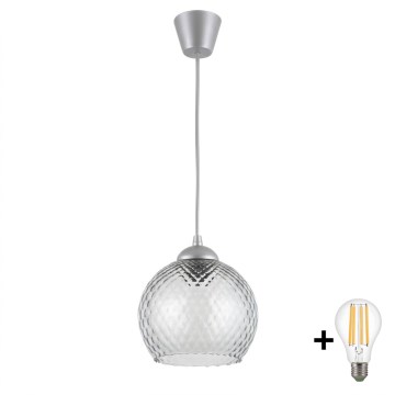 Brilagi - LED полилей на кабел RETRO GLASS 1xE27/60W/230V Ø 25 см сребрист/димно сиво