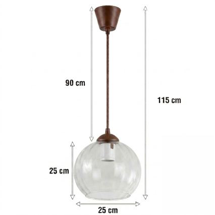Brilagi - LED полилей на кабел RETRO GLASS 1xE27/60W/230V Ø 25 см кафява/прозрачна