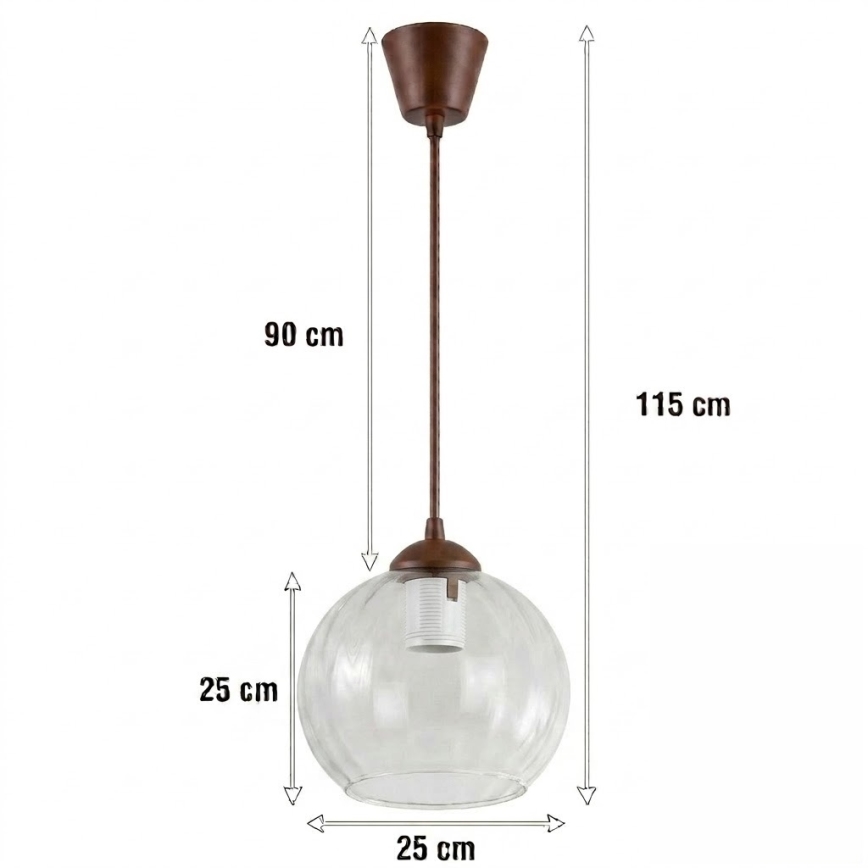 Brilagi - LED полилей на кабел RETRO GLASS 1xE27/60W/230V Ø 25 см кафява/прозрачна