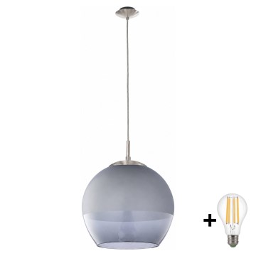BRILAGI - LED полилей на кабел RETRO GLASS 1xE27/60W/230V Ø 38 cm матов хром/димно сиво