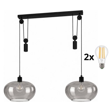 BRILAGI - LED Полилей на кабел RETRO GLASS 2xE27/40W/230V черно/опушено сиво