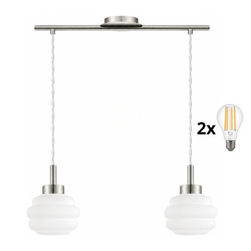 BRILAGI - LED полилей на кабел RETRO GLASS 2xE27/60W/230V матов хром/бял