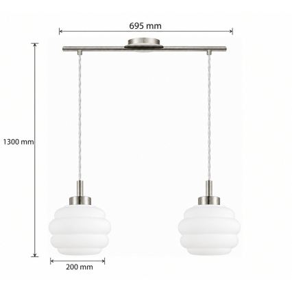 BRILAGI - LED полилей на кабел RETRO GLASS 2xE27/60W/230V матов хром/бял