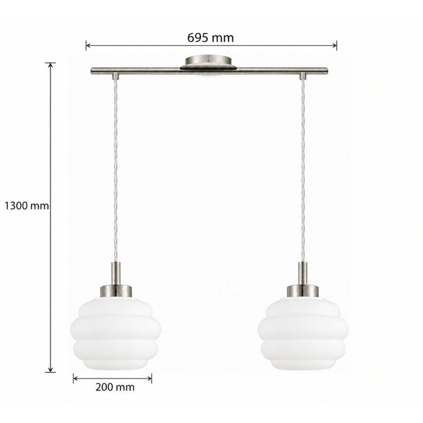 BRILAGI - LED полилей на кабел RETRO GLASS 2xE27/60W/230V матов хром/бял