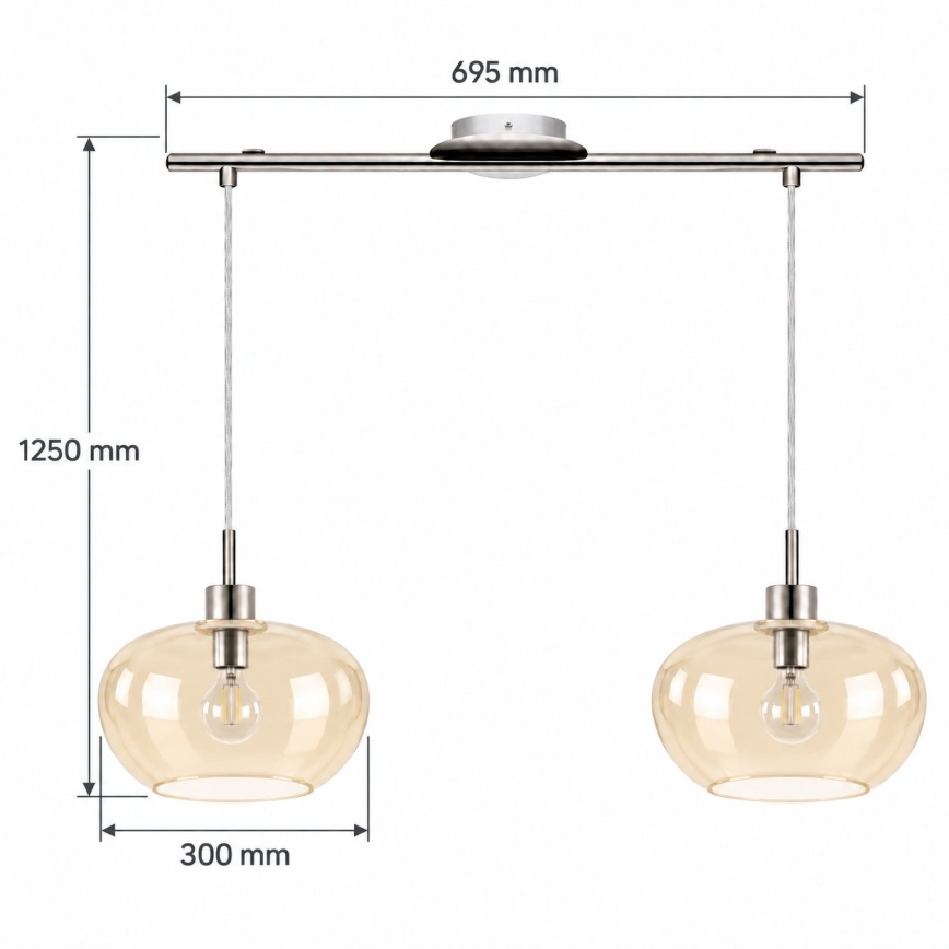 BRILAGI - LED полилей на кабел RETRO GLASS 2xE27/60W/230V матов хром/димно бежов