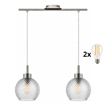 BRILAGI - LED полилей на кабел RETRO GLASS 2xE27/60W/230V матов хром/димно сиво