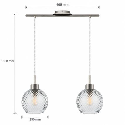 BRILAGI - LED полилей на кабел RETRO GLASS 2xE27/60W/230V матов хром/димно сиво