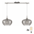 BRILAGI - LED полилей на кабел RETRO GLASS 2xE27/60W/230V матов хром/димно сиво