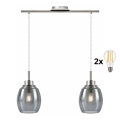 BRILAGI - LED полилей на кабел RETRO GLASS 2xE27/60W/230V матов хром/опушено сиво