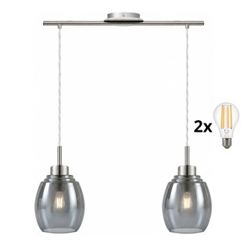 BRILAGI - LED полилей на кабел RETRO GLASS 2xE27/60W/230V матов хром/опушено сиво