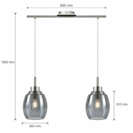 BRILAGI - LED полилей на кабел RETRO GLASS 2xE27/60W/230V матов хром/опушено сиво