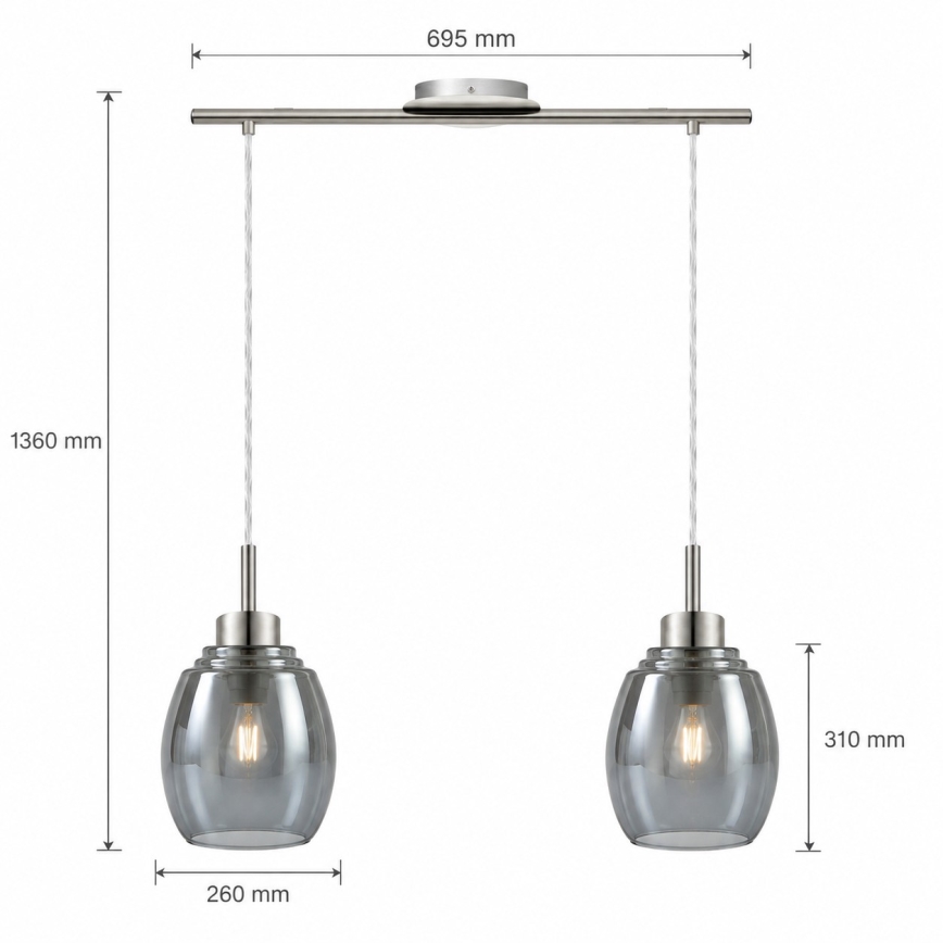 BRILAGI - LED полилей на кабел RETRO GLASS 2xE27/60W/230V матов хром/опушено сиво