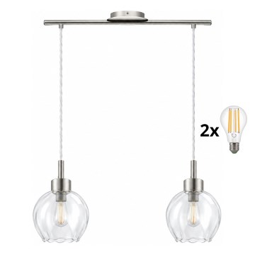 BRILAGI - LED полилей на кабел RETRO GLASS 2xE27/60W/230V матов хром/прозрачен