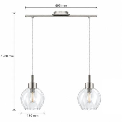 BRILAGI - LED полилей на кабел RETRO GLASS 2xE27/60W/230V матов хром/прозрачен