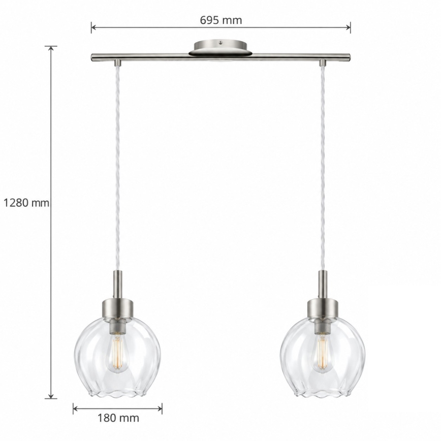 BRILAGI - LED полилей на кабел RETRO GLASS 2xE27/60W/230V матов хром/прозрачен