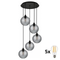 BRILAGI - LED полилей на кабел RETRO GLASS 5xE27/60W/230V черен/опушен сив