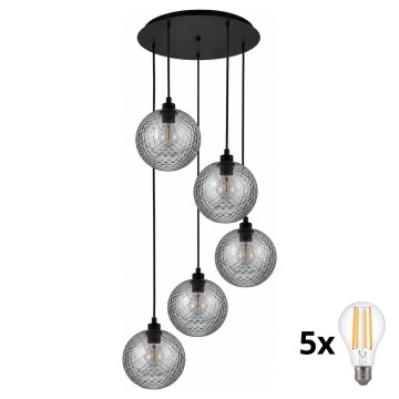 BRILAGI - LED полилей на кабел RETRO GLASS 5xE27/60W/230V черен/опушен сив
