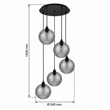 BRILAGI - LED полилей на кабел RETRO GLASS 5xE27/60W/230V черен/опушен сив