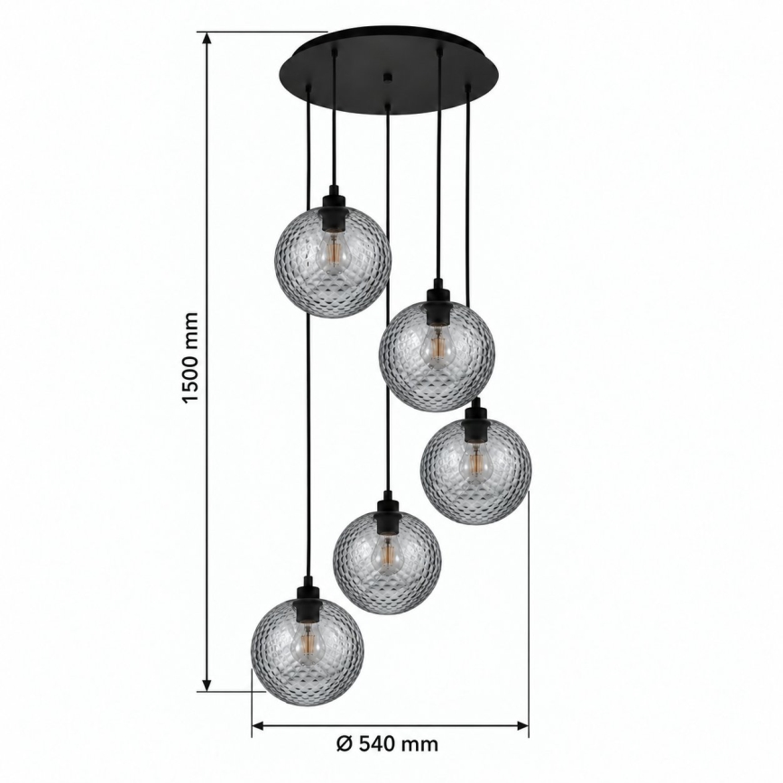 BRILAGI - LED полилей на кабел RETRO GLASS 5xE27/60W/230V черен/опушен сив