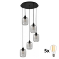 BRILAGI - LED полилей на кабел RETRO GLASS 5xE27/60W/230V черен/опушено сиво