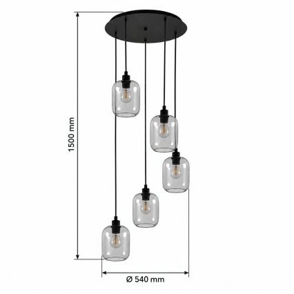 BRILAGI - LED полилей на кабел RETRO GLASS 5xE27/60W/230V черен/опушено сиво