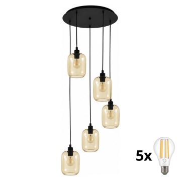 BRILAGI - LED полилей на кабел RETRO GLASS 5xE27/60W/230V черен/опушено кафяв