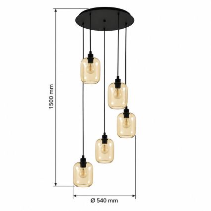 BRILAGI - LED полилей на кабел RETRO GLASS 5xE27/60W/230V черен/опушено кафяв