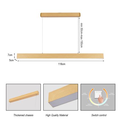 Brilagi - LED полилей на кабел SLEEKLINE LED/40W/230V 3000/4500/6000K декор дъб