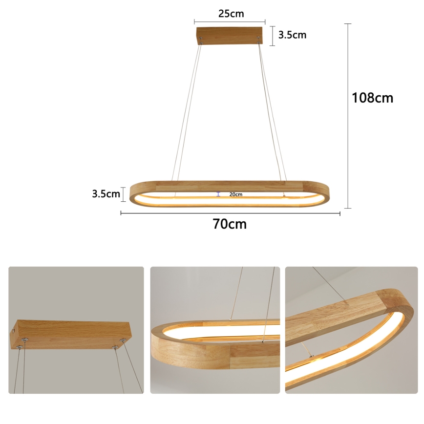 Brilagi - LED полилей на кабел UMEA WOOD LED/30W/230V 70x20 cm каучукова дървесина