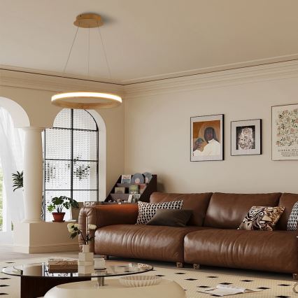 Brilagi - LED полилей на кабел UMEA WOOD LED/30W/230V Ø 40 см, каучуково дърво