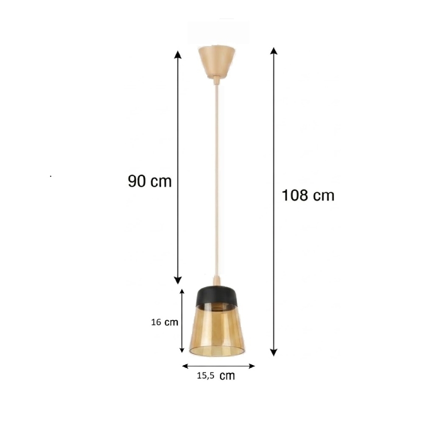 Brilagi - LED полилей на кабел RETRO GLASS 1xE27/60W/230V Ø 15,5 см бежова/димна бежова/черна