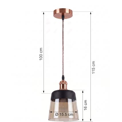 Brilagi - LED полилей на кабел RETRO GLASS 1xE27/60W/230V диам. 15,5 cm меден/димно бежов/черен