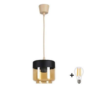 Brilagi - LED полилей RETRO GLASS 1xE27/60W/230V диам. 14 см бежов/димчено бежов/черен