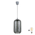 BRILAGI - LED полилей RETRO GLASS на кабел 1xE27/60W/230V Ø 14 см, сребрист/димно сив
