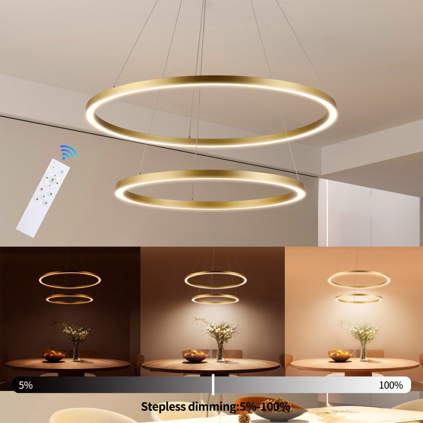 Brilagi - LED полилей с регулируема яркост на кабел PORTOFINO LED/98W/230V 3000-6000K Ø 80 cm златен + дистанционно управление