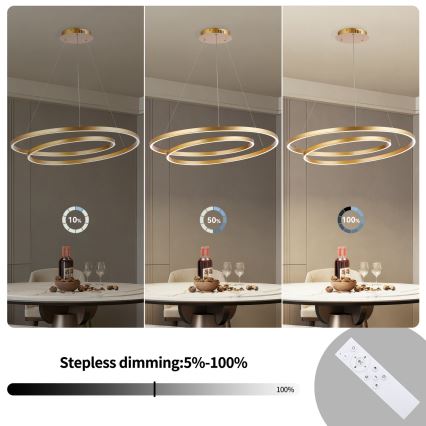 Brilagi - Димируем LED полилей на кабел TWISTER LED/105W/230V 3000-6000K, диаметър 100 см, златист + дистанционно управление