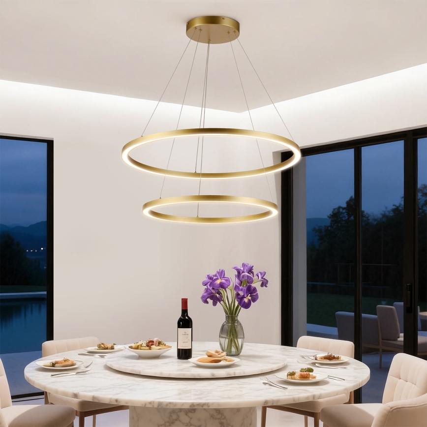 Brilagi - Димируем LED полилей на кабел PORTOFINO LED/98W/230V 3000-6000K Ø 80 см златист + дистанционно управление