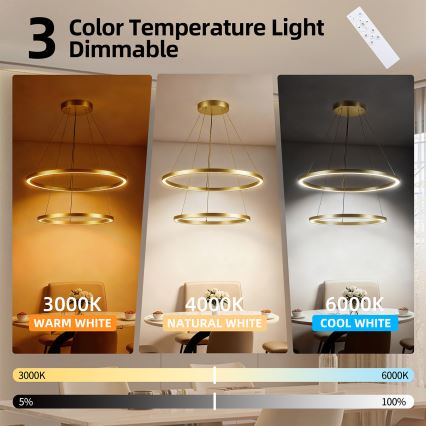 Brilagi - Димируем LED полилей на кабел PORTOFINO LED/98W/230V 3000-6000K Ø 80 см златист + дистанционно управление