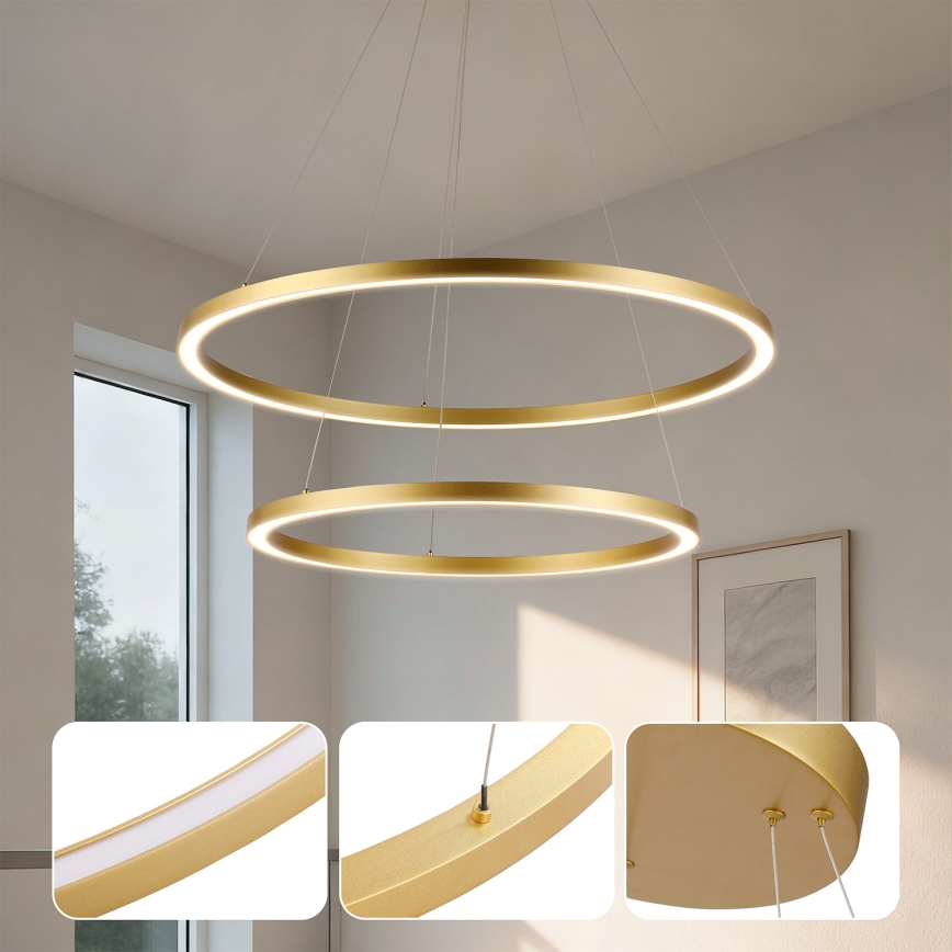 Brilagi - Димируем LED полилей на кабел PORTOFINO LED/98W/230V 3000-6000K Ø 80 см златист + дистанционно управление